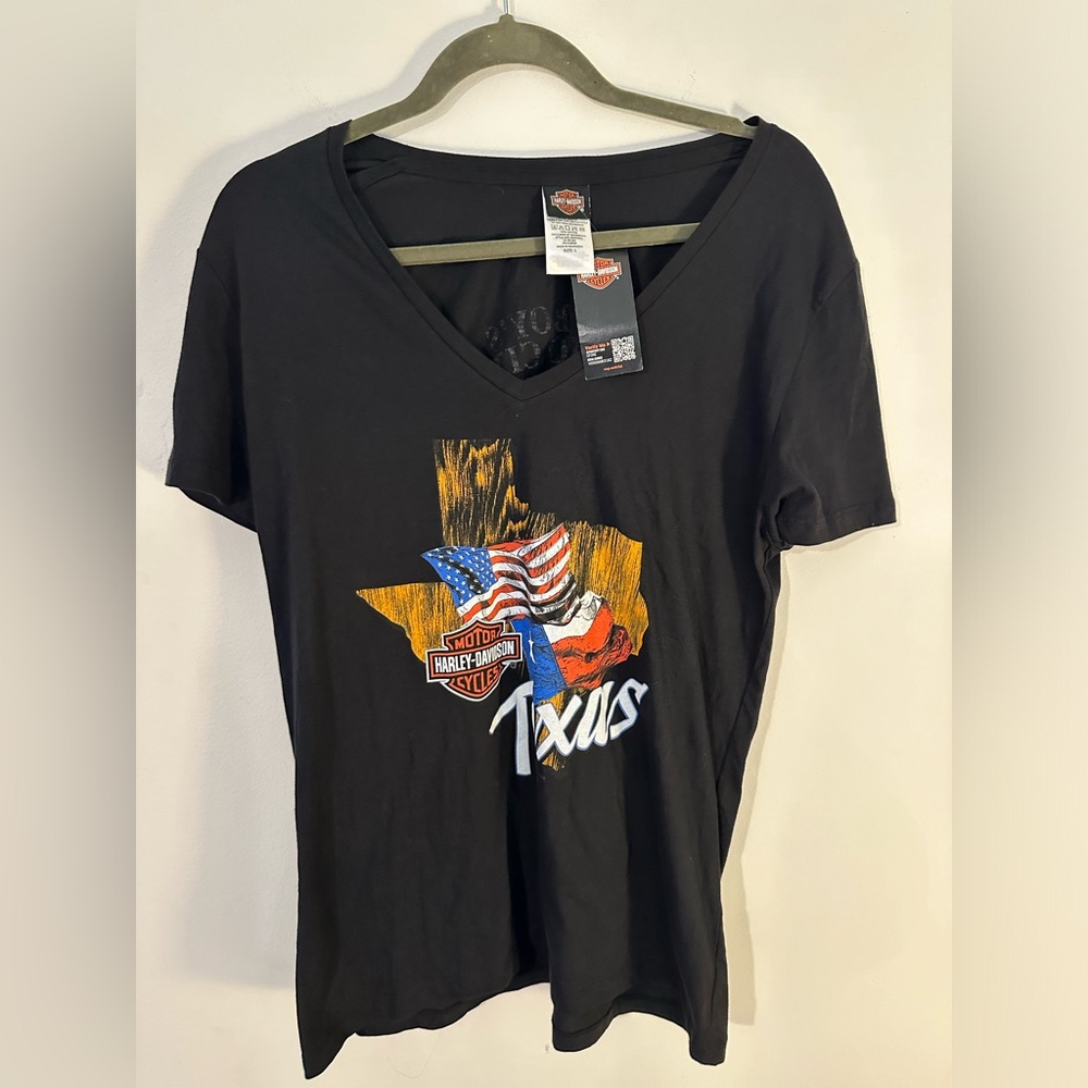 Harley Davidson Texas Shirt Womens Large V-Neck Black Alamo City San Antonio NEW